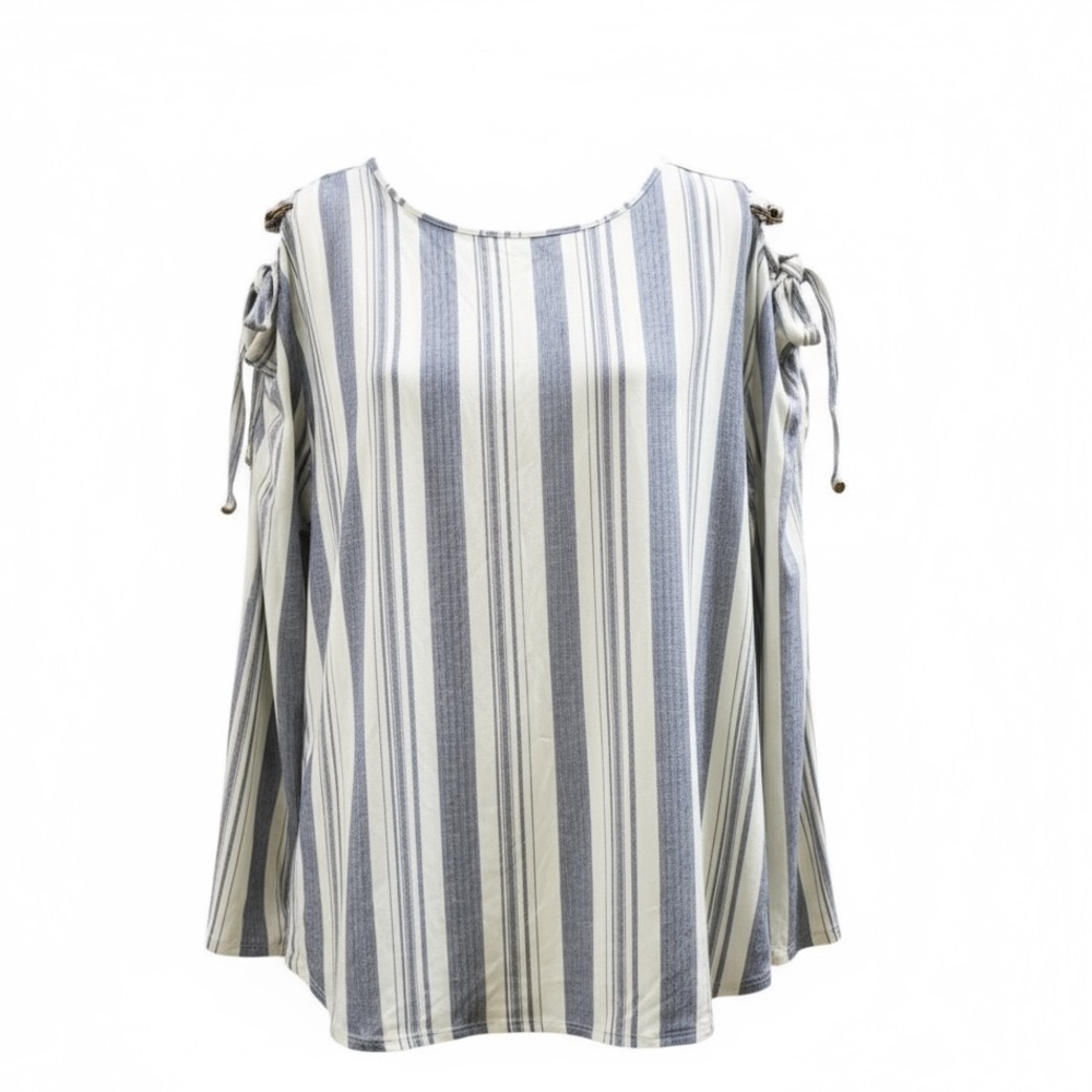 AUW Women's 3X Striped Navy and Cream Top- NWT